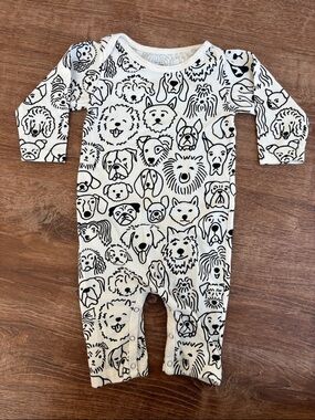Black & White Dog Print Baby Footie One-Piece